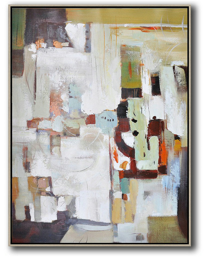 Extra Large Artwork,Vertical Palette Knife Contemporary Art,Acrylic Minimailist Painting,White,Dark Red,Yellow.etc